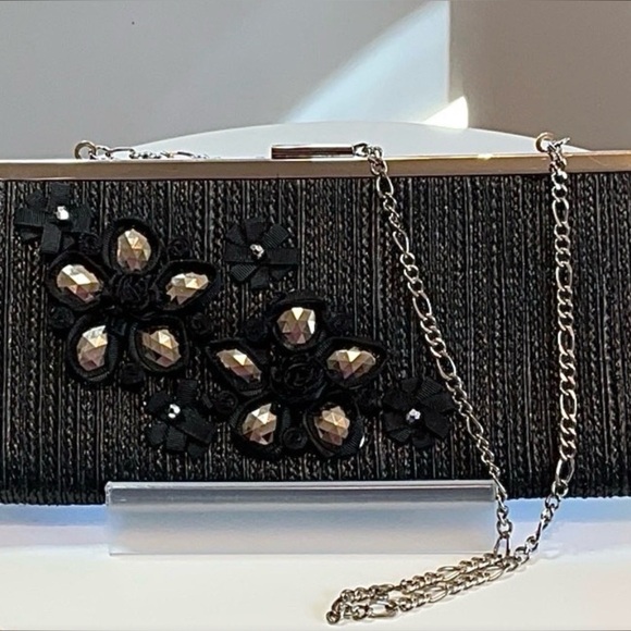 White House Black Market Black Floral Clutch - Picture 2 of 13